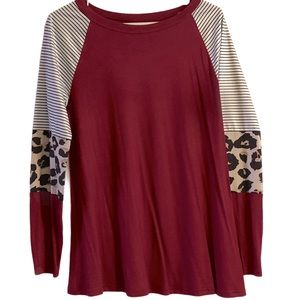 Maroon and animal print top